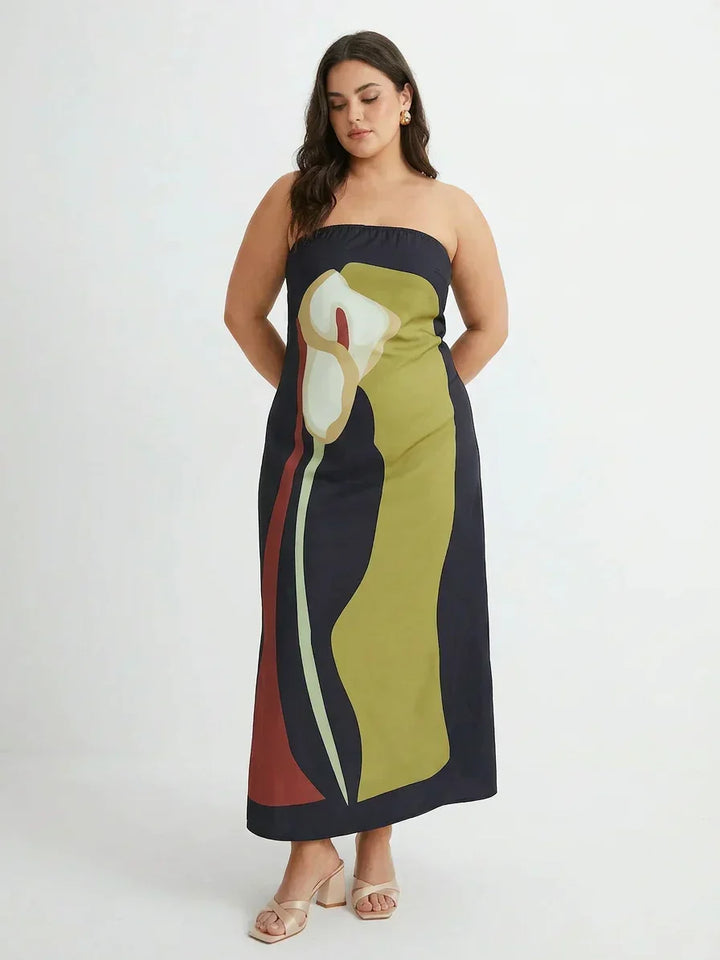 Zinnia - Abstrakt Strapless Maxi Kjole