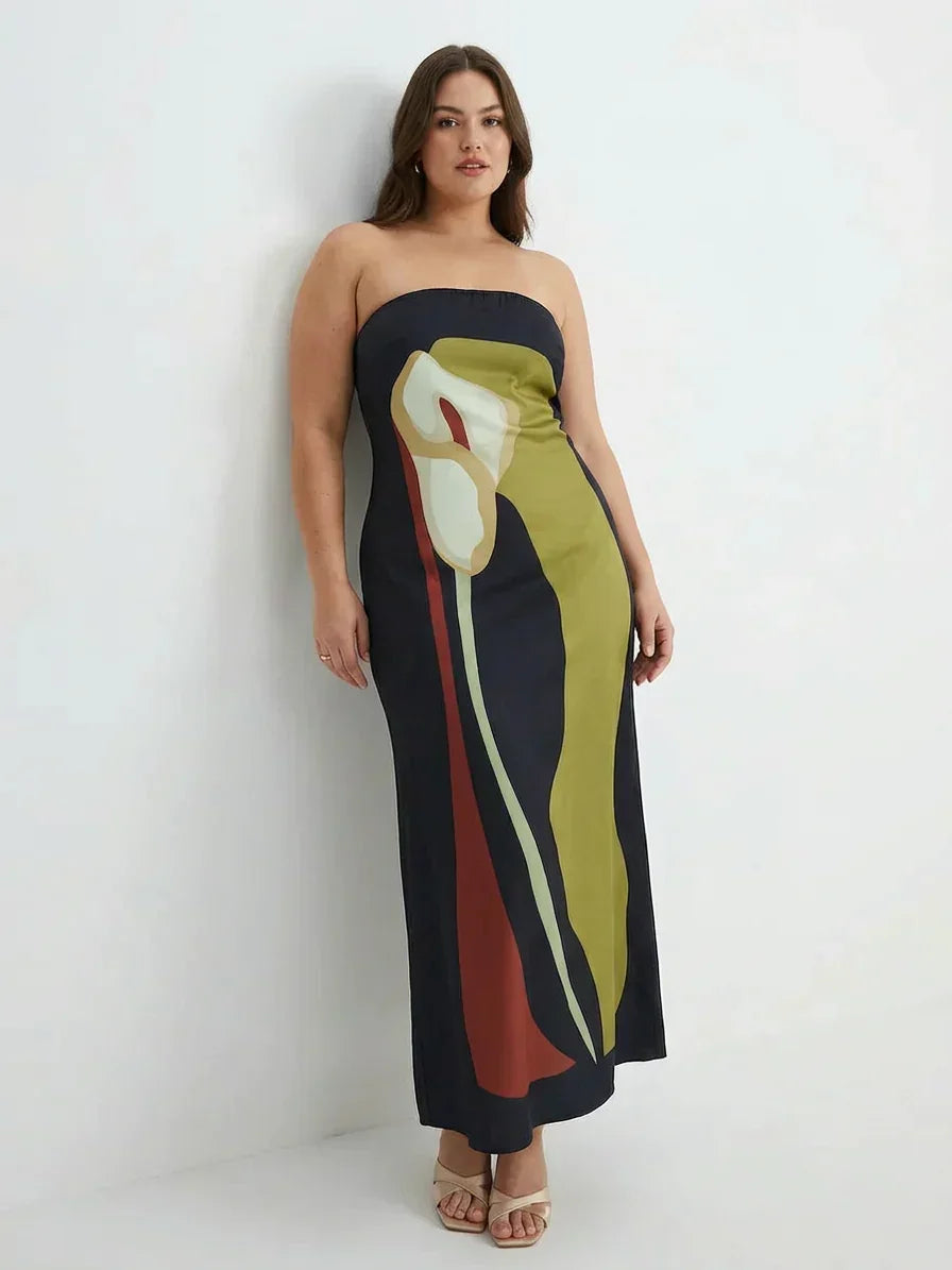 Zinnia - Abstrakt Strapless Maxi Kjole