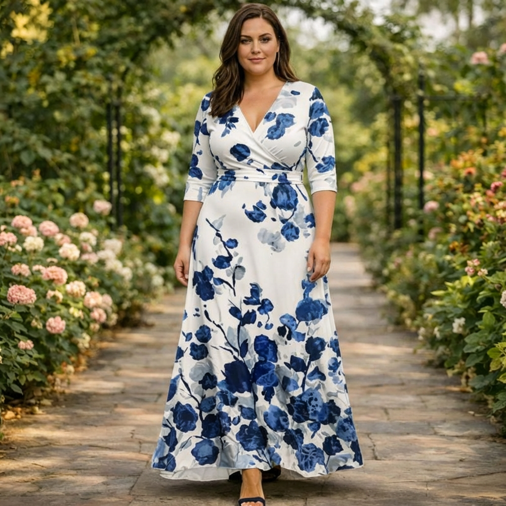 Pemberley | Blå Blomster Indpakning Maxi Kjole