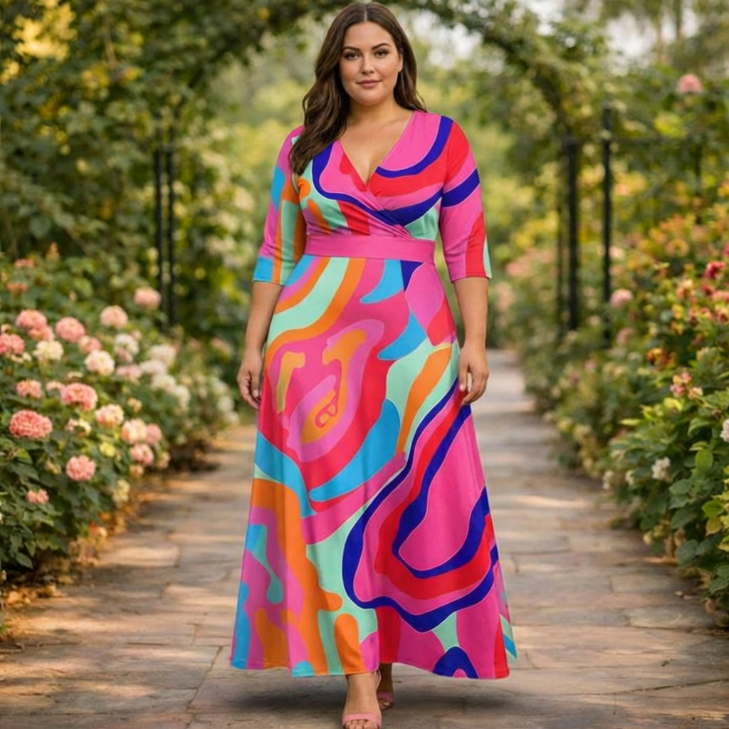 Lavinia | Livlig Abstrakt Wrap Maxi Kjole