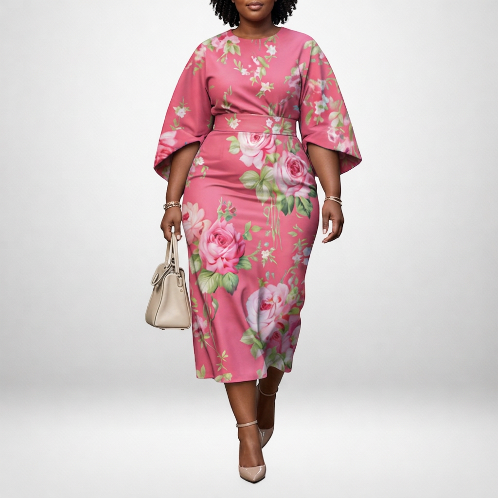 CLOVER | Rose Bloom Midi med Skulptureret Talje og Feminin Flow