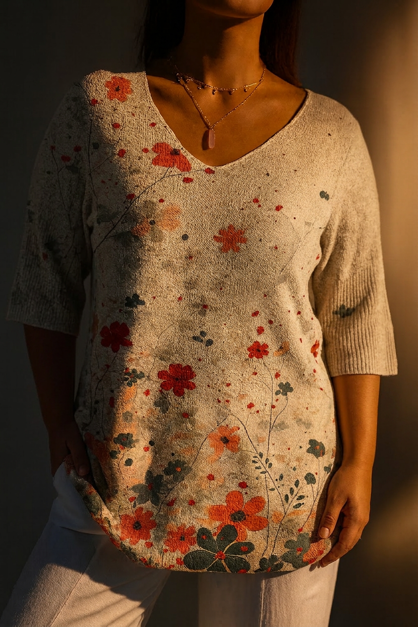 Kvindernes Vintage Blomster Mønster Kunsttryk Casual Strik Pullover