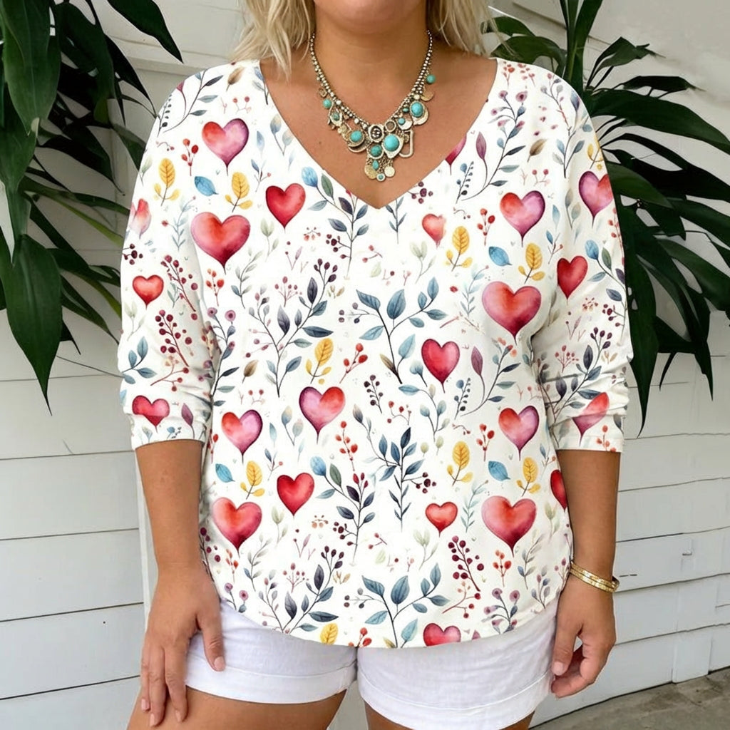 Casual Hjerte Print T-Shirt