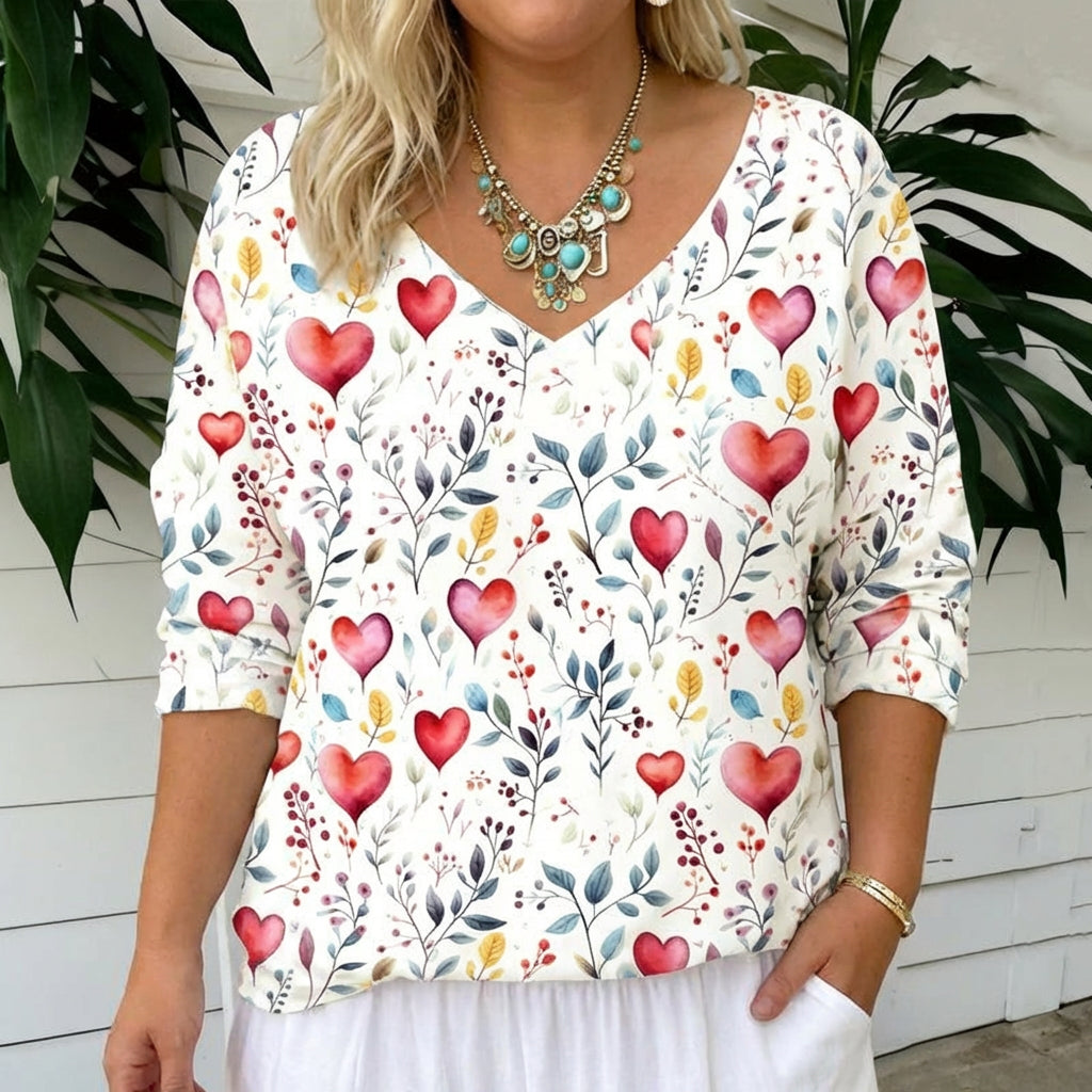 Casual Hjerte Print T-Shirt