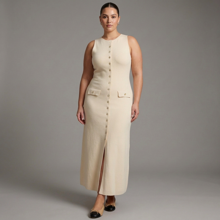Quinn – Elegant Ærmeløs Bodycon Strikket Maxi Kjole