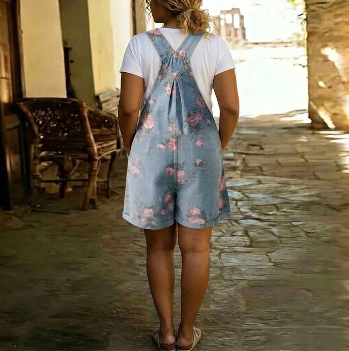 Solene | Vintage Vasket Blød Bomulds Følelse Denim Blomster Jumpsuit