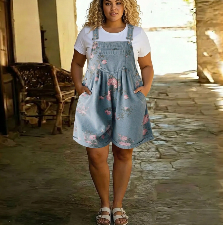 Solene | Vintage Vasket Blød Bomulds Følelse Denim Blomster Jumpsuit