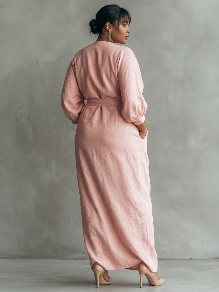 Rosa Minimalistisk Maxi Kjole med V-Hals til Kvinder