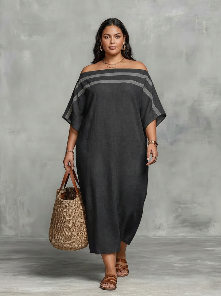 Ffion Maxi Kjole til Kvinder med Off-the-Shoulder Udsnit og Flagermusærmer