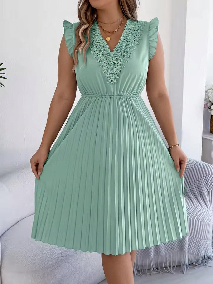 Briony – Casual V-Hals Maxi Kjole med Blonder