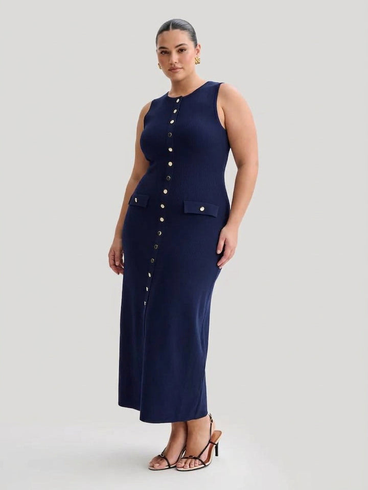 Quinn – Elegant Ærmeløs Bodycon Strikket Maxi Kjole