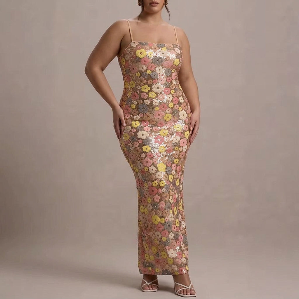Lara - Elegant Strapless Sequin Maxi Kjole