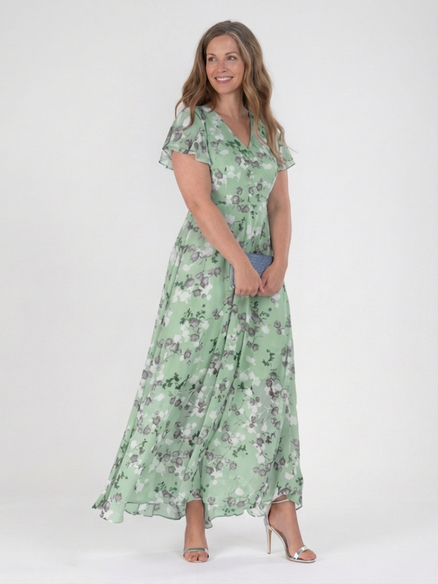 Leontine | Floral Chiffon Maxi Kjole