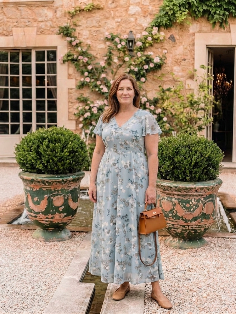 Leontine | Floral Chiffon Maxi Kjole