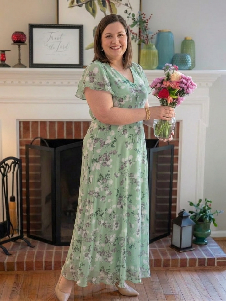 Leontine | Floral Chiffon Maxi Kjole