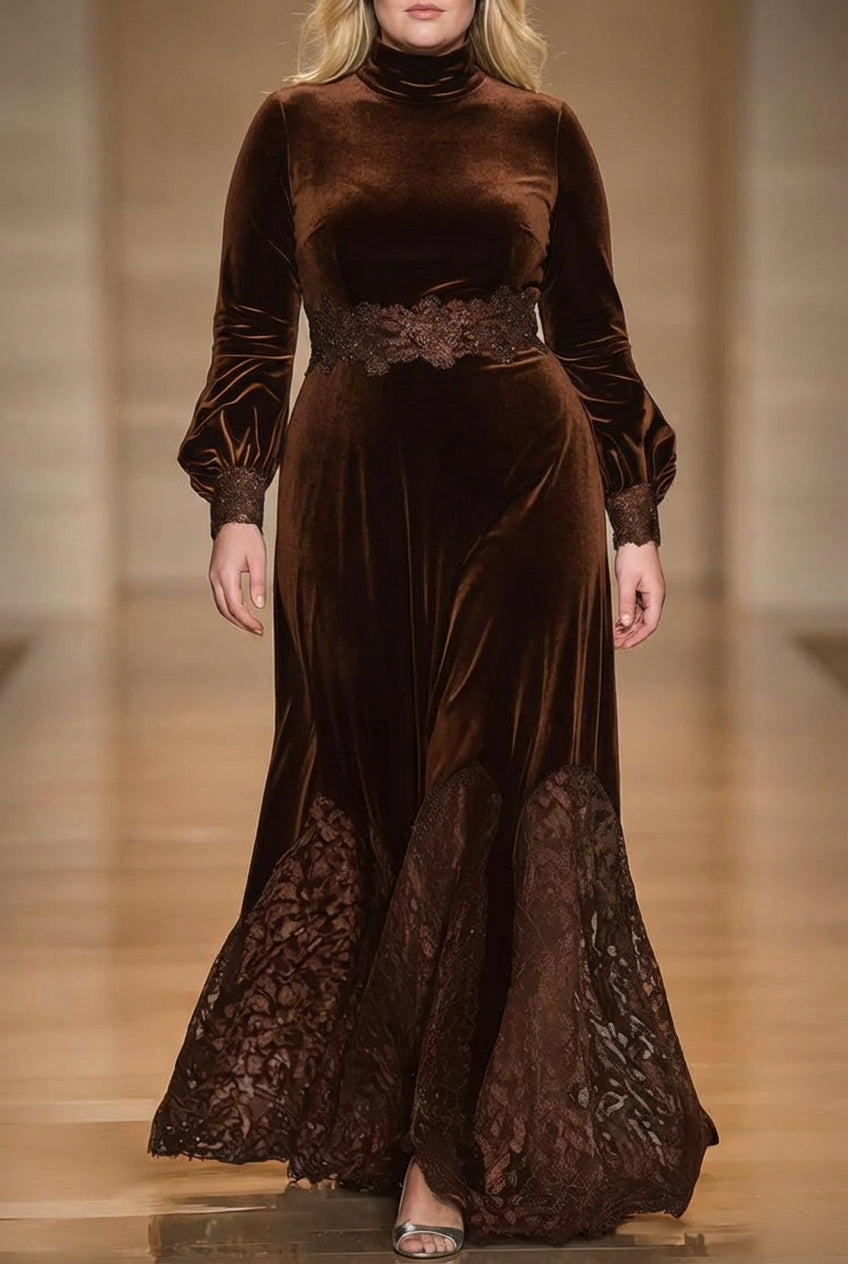 MABLE | HØJ KRAVE LACE MAXI KJOLE