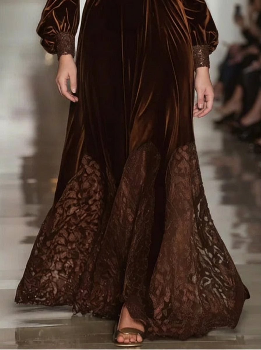 MABLE | HØJ KRAVE LACE MAXI KJOLE