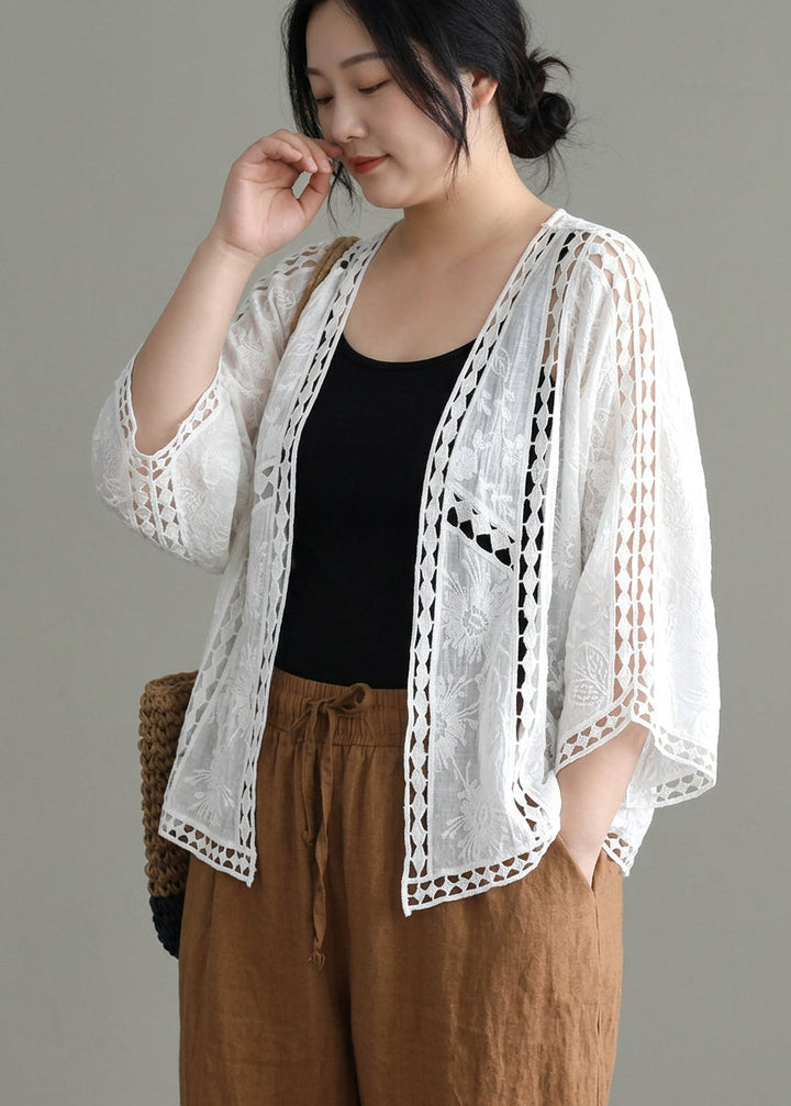 Niamh - Moderne Khaki Jacquard Hule Udstansede Kort Cardigans