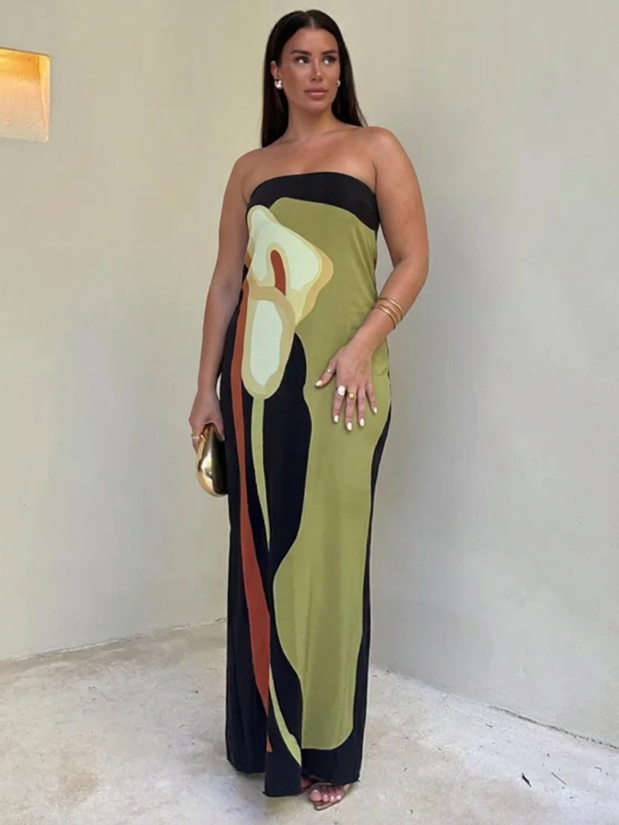 Zinnia - Abstrakt Strapless Maxi Kjole