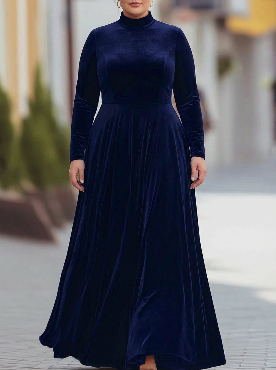 Tindra | Velvet Mock-Neck Maxi Kjole
