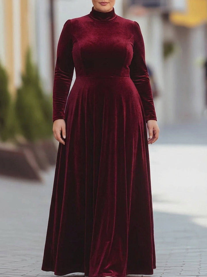Tindra | Velvet Mock-Neck Maxi Kjole