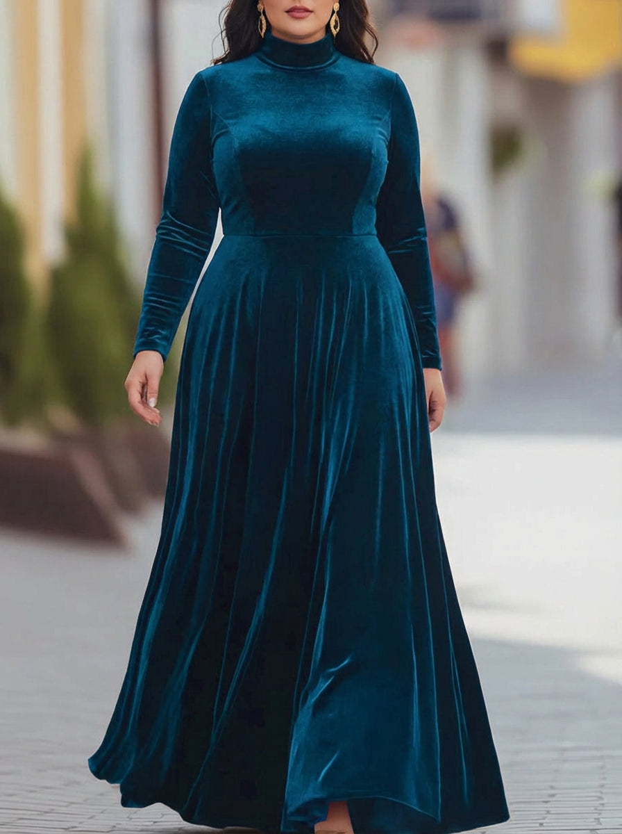 Tindra | Velvet Mock-Neck Maxi Kjole
