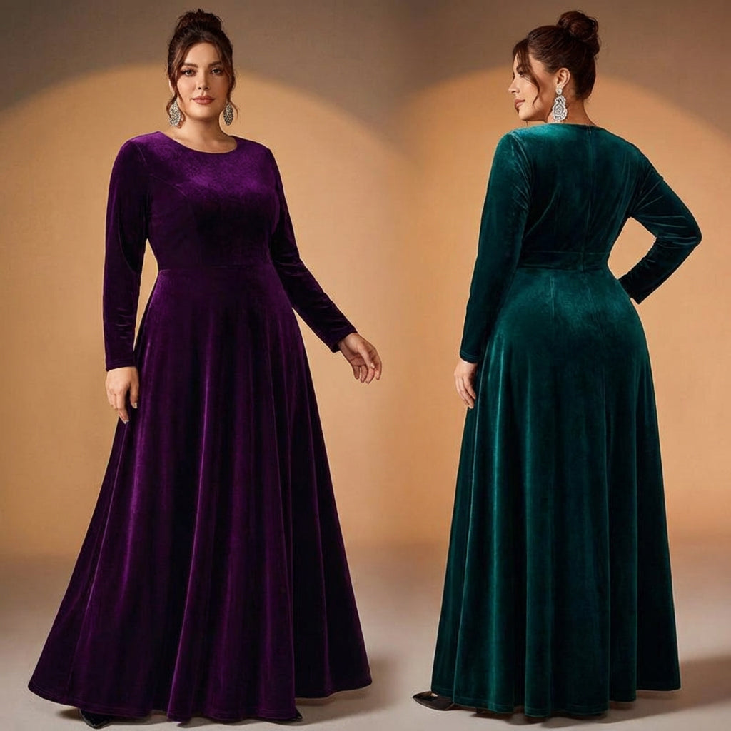 Maia | Langærmet Velour Maxi Kjole