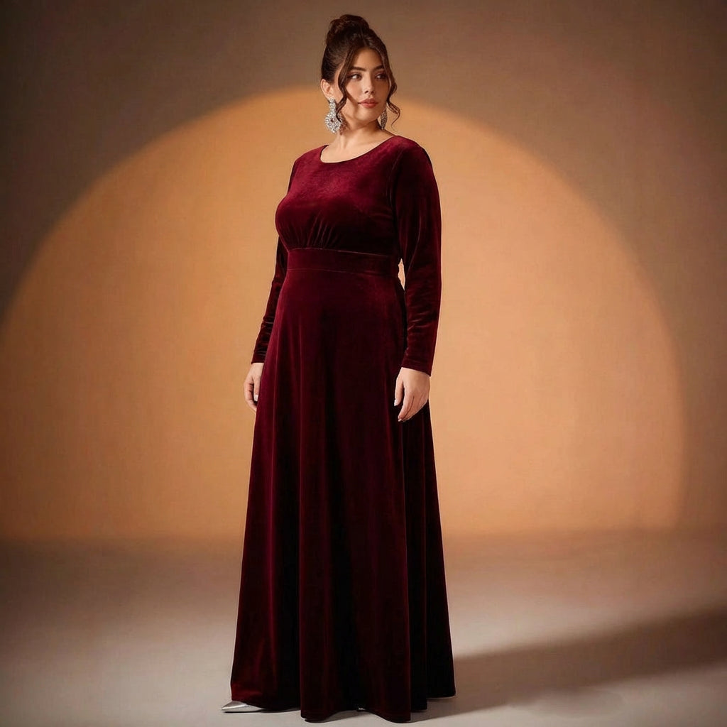 Maia | Langærmet Velour Maxi Kjole