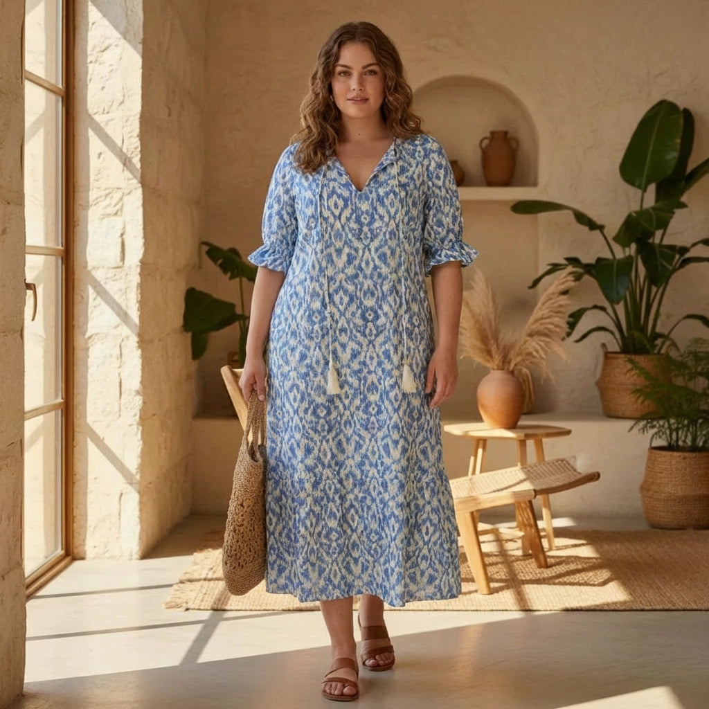 Rosalind - Boho Mave Dækkende Kjole