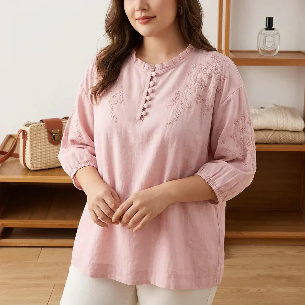 Amaya | Blomstret Bluse med Knapper