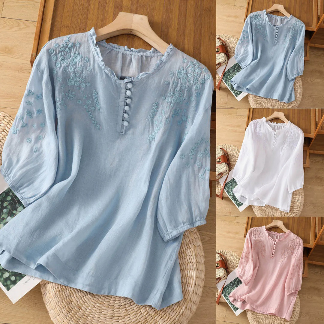 Amaya | Blomstret Bluse med Knapper