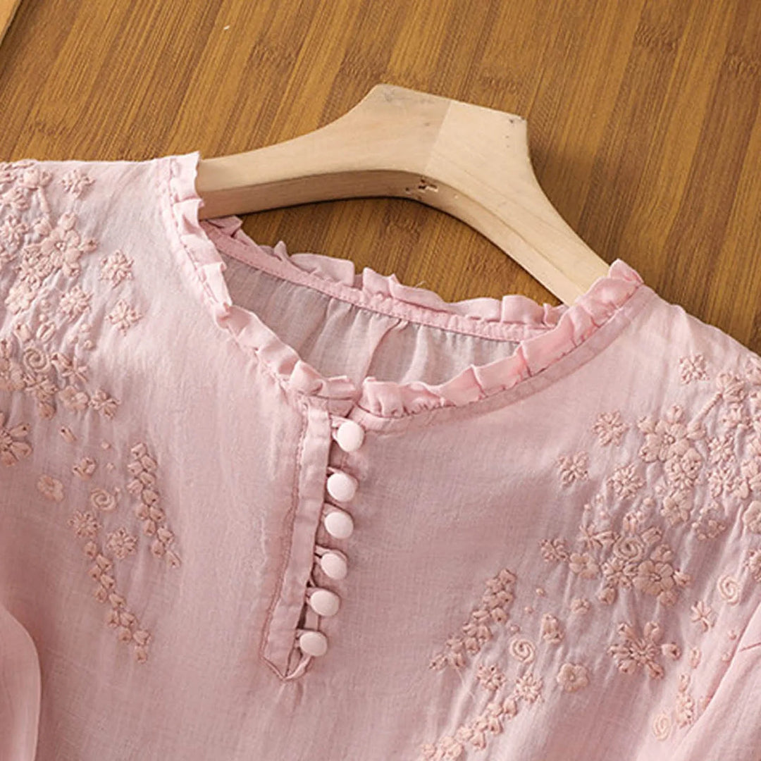 Amaya | Blomstret Bluse med Knapper