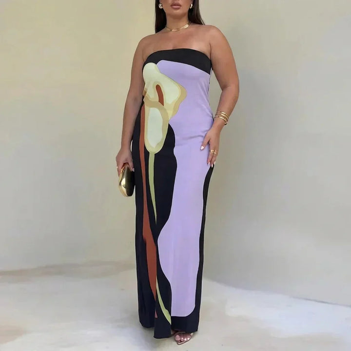 Zinnia - Abstrakt Strapless Maxi Kjole
