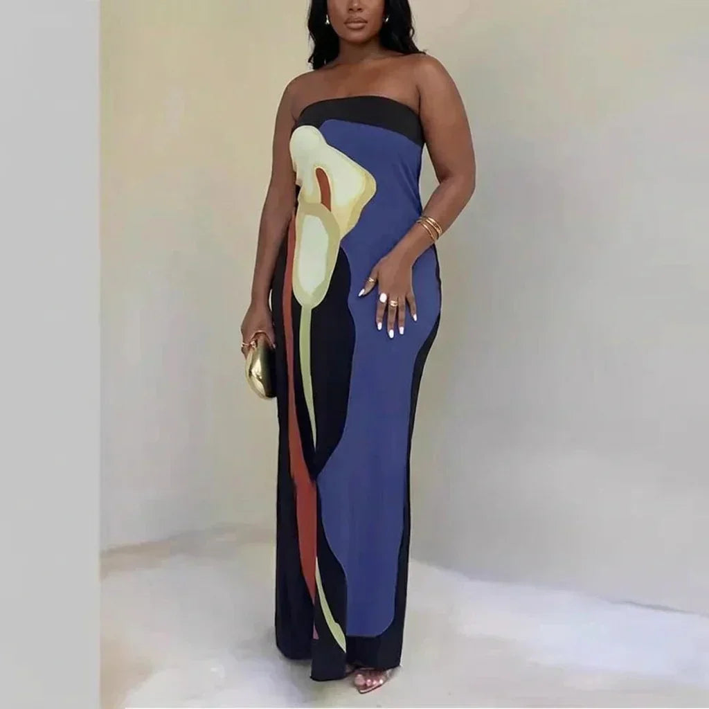 Zinnia - Abstrakt Strapless Maxi Kjole
