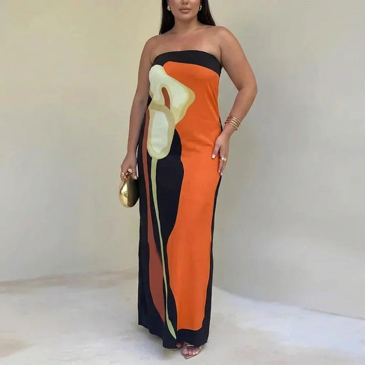 Zinnia - Abstrakt Strapless Maxi Kjole