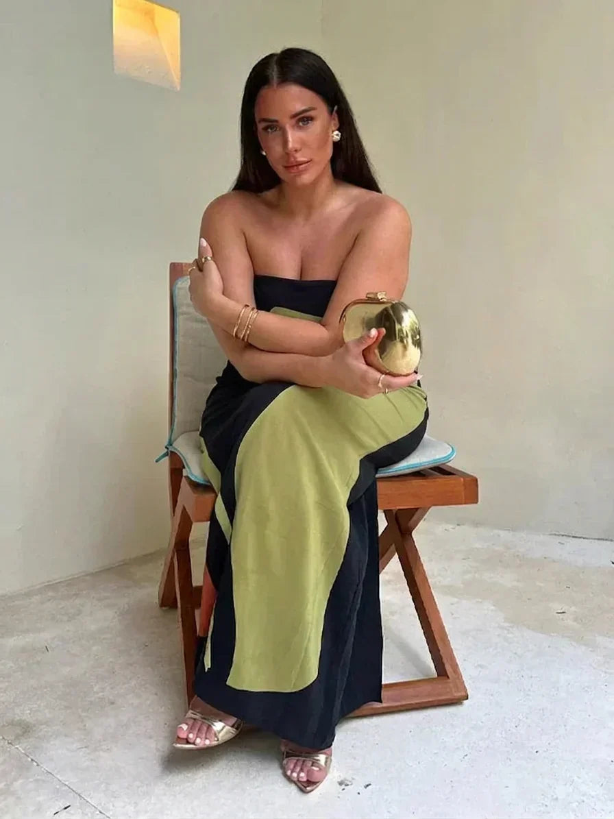 Zinnia - Abstrakt Strapless Maxi Kjole