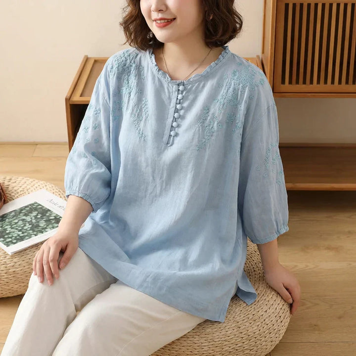 Amaya | Blomstret Bluse med Knapper