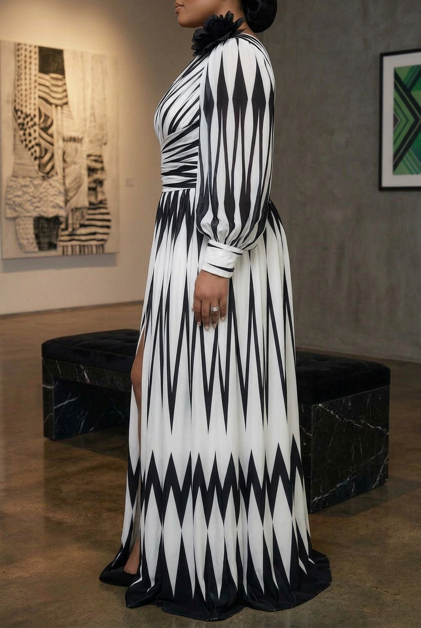 Tabitha - Elegant Stribet Maxi Kjole med Én Skulder