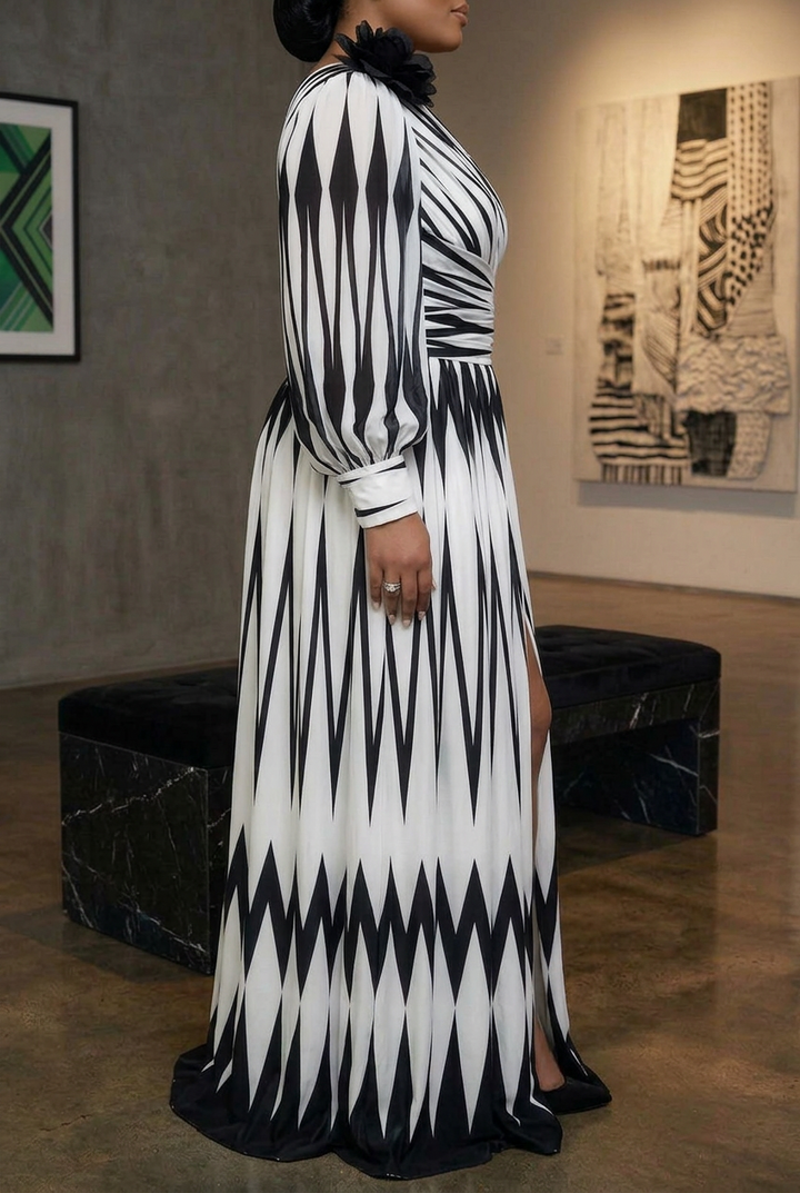 Tabitha - Elegant Stribet Maxi Kjole med Én Skulder