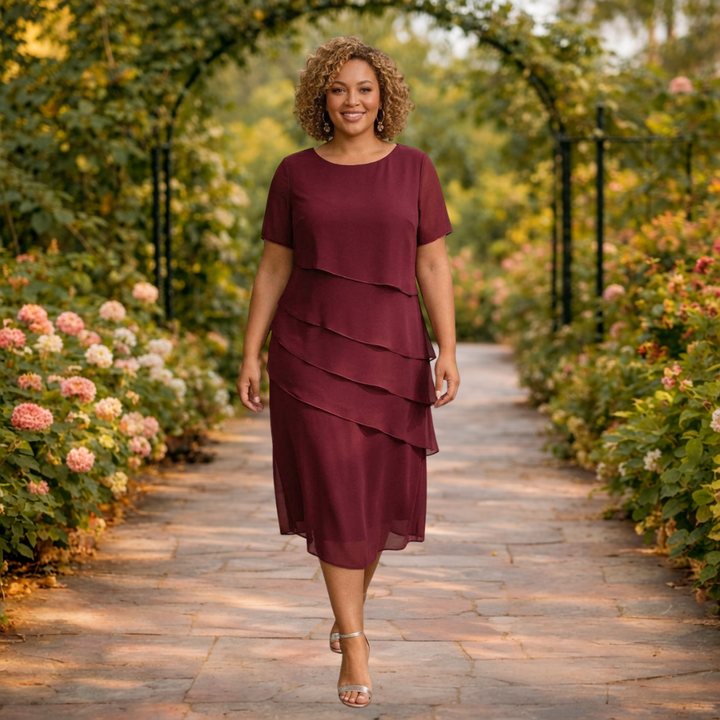 Alma | Lagdelt Chiffon Midi Kjole
