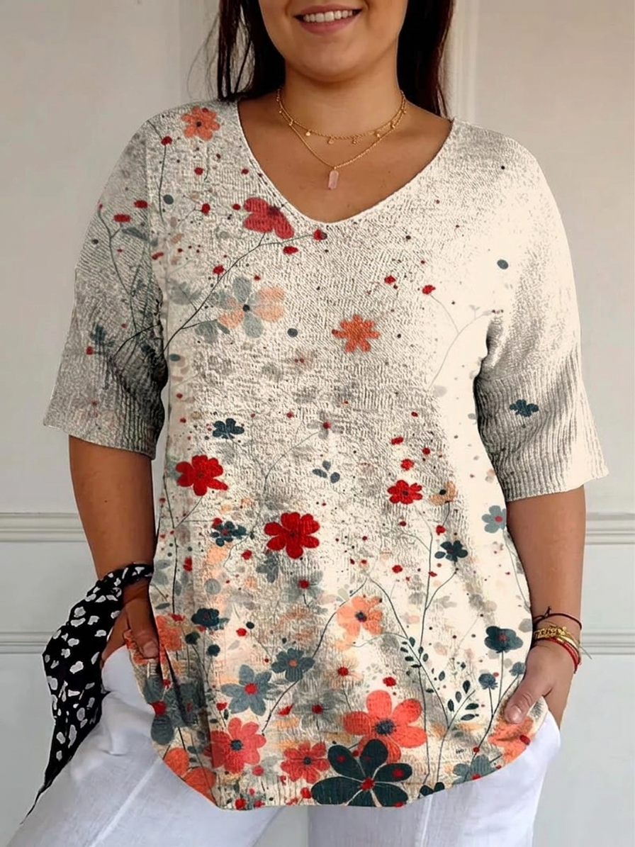 Kvindernes Vintage Blomster Mønster Kunsttryk Casual Strik Pullover