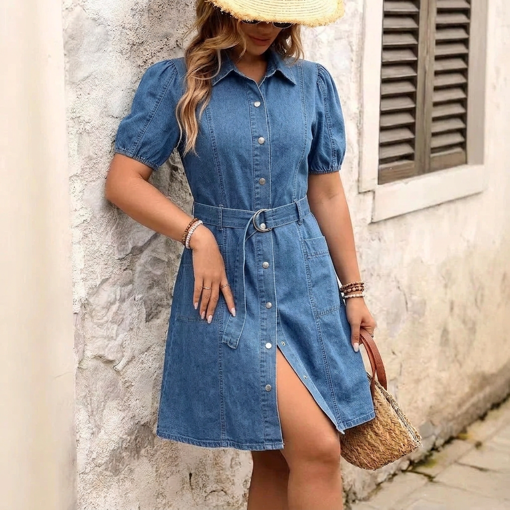 Floriane Europæisk Denim Kjole