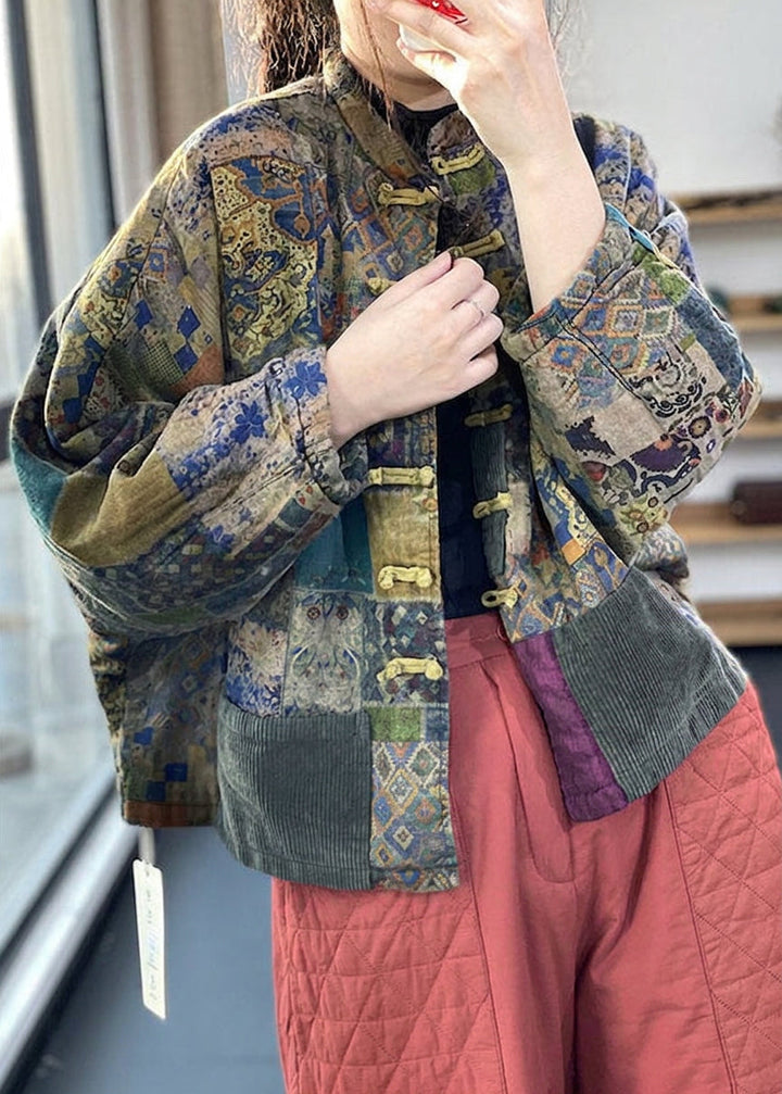 Colette - Vintage Rød Lommer Knap Print Efterår Langærmet Frakke
