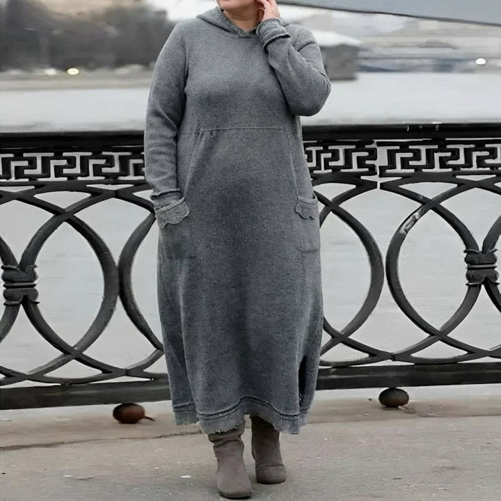 Hazel Strikket Maxi Kjole – Komfortabel Langærmet Oversized Vinterkjole