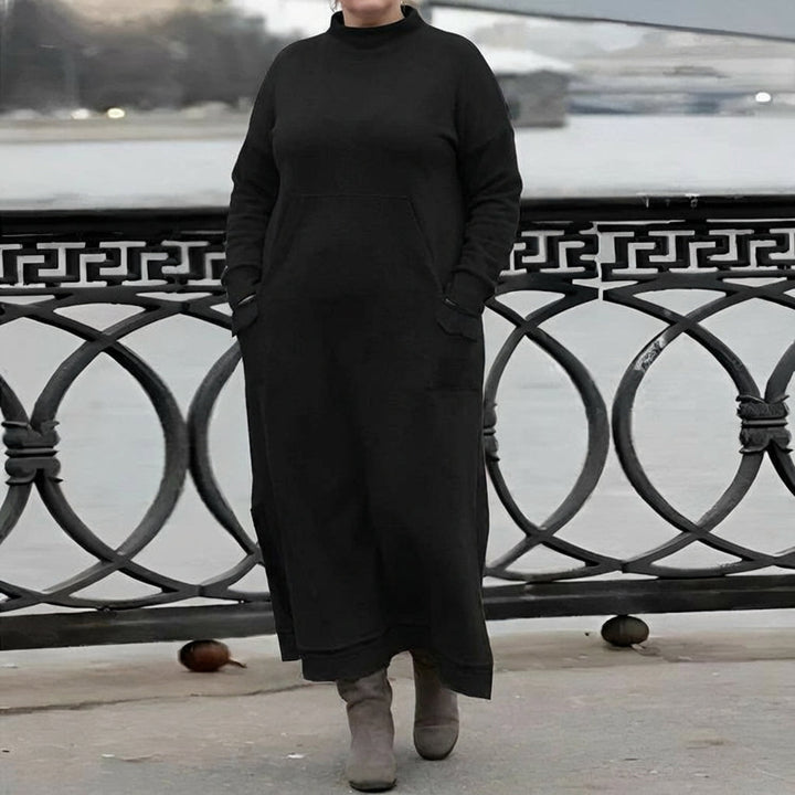 Hazel Strikket Maxi Kjole – Komfortabel Langærmet Oversized Vinterkjole