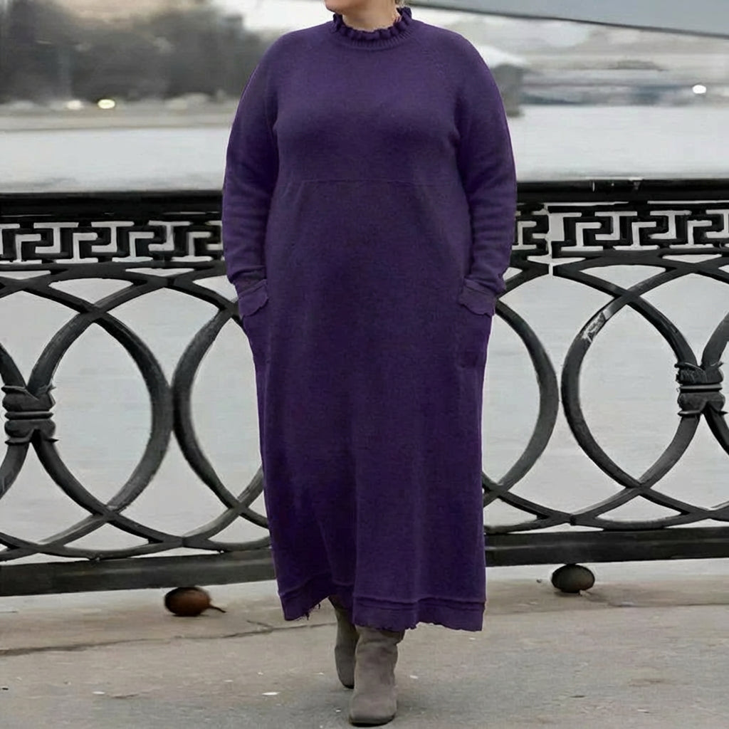 Hazel Strikket Maxi Kjole – Komfortabel Langærmet Oversized Vinterkjole
