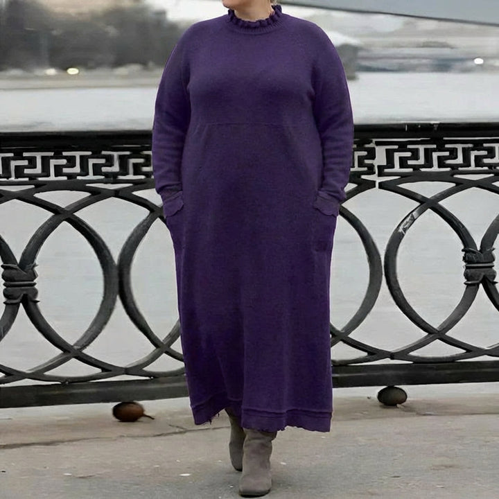 Hazel Strikket Maxi Kjole – Komfortabel Langærmet Oversized Vinterkjole