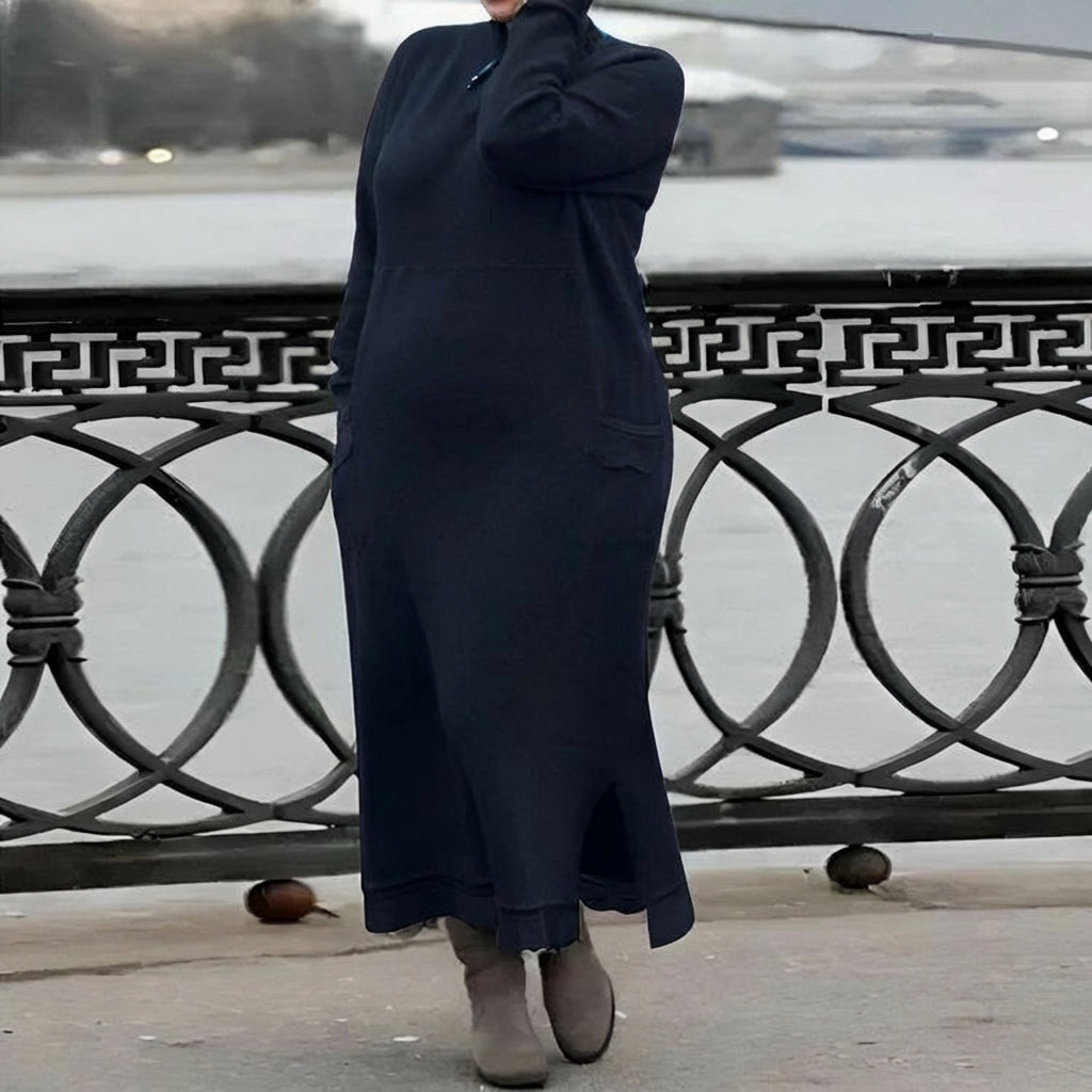 Hazel Strikket Maxi Kjole – Komfortabel Langærmet Oversized Vinterkjole
