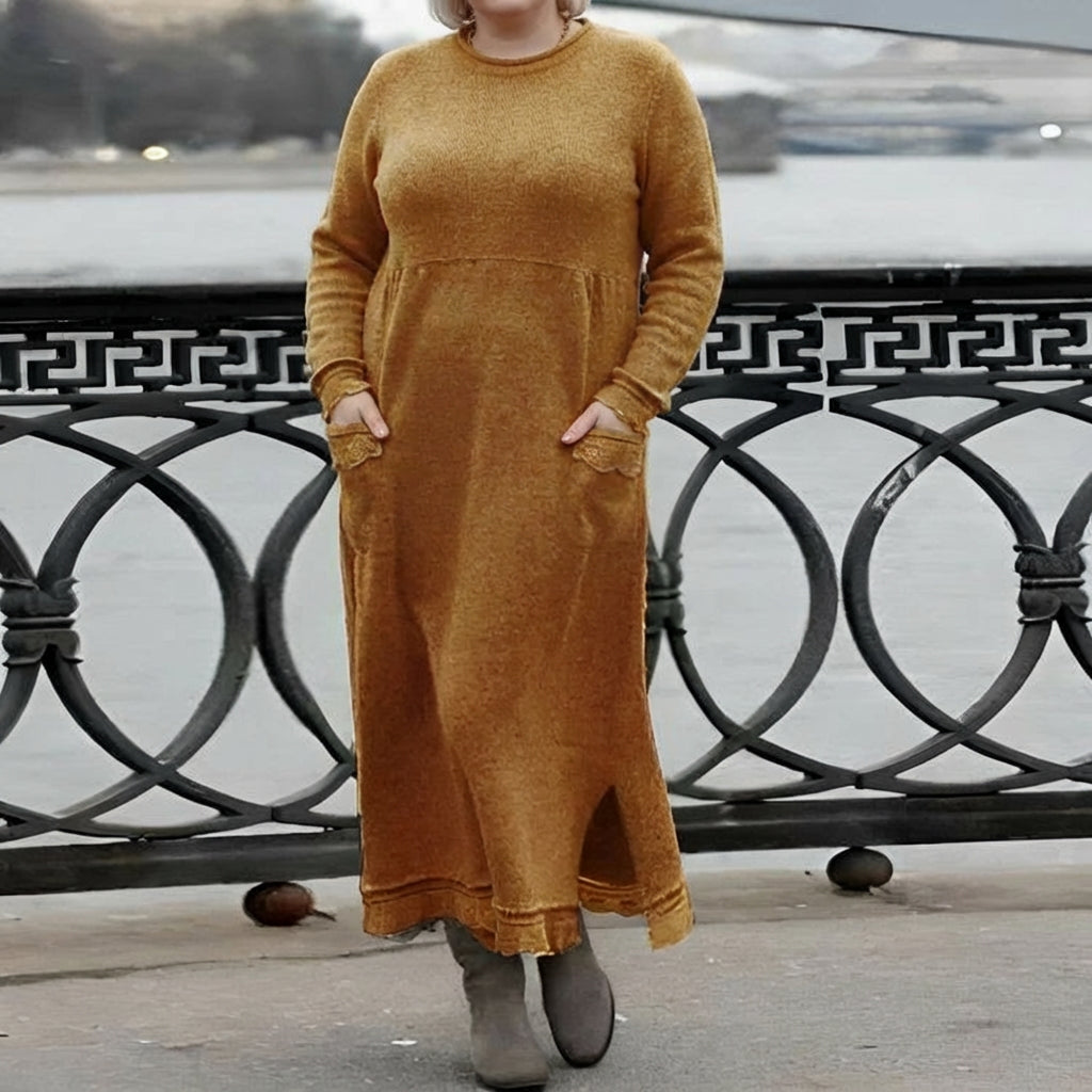 Hazel Strikket Maxi Kjole – Komfortabel Langærmet Oversized Vinterkjole