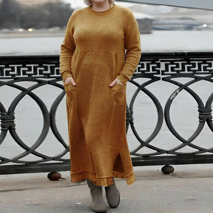 Hazel Strikket Maxi Kjole – Komfortabel Langærmet Oversized Vinterkjole